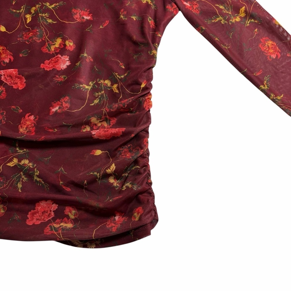 Cinq à Sept Falling Poppies Shirred Mesh Turtleneck | Floral Sheer | XS - Picture 5 of 13